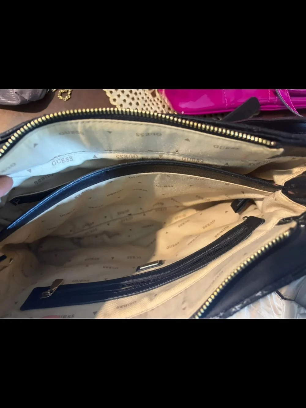 GUESS Quilted Black Satchel Handbag Crossbody Purse
